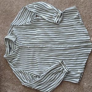 Zac & Rachel 1X Green and White Striped Button Up Sheer Blouse
